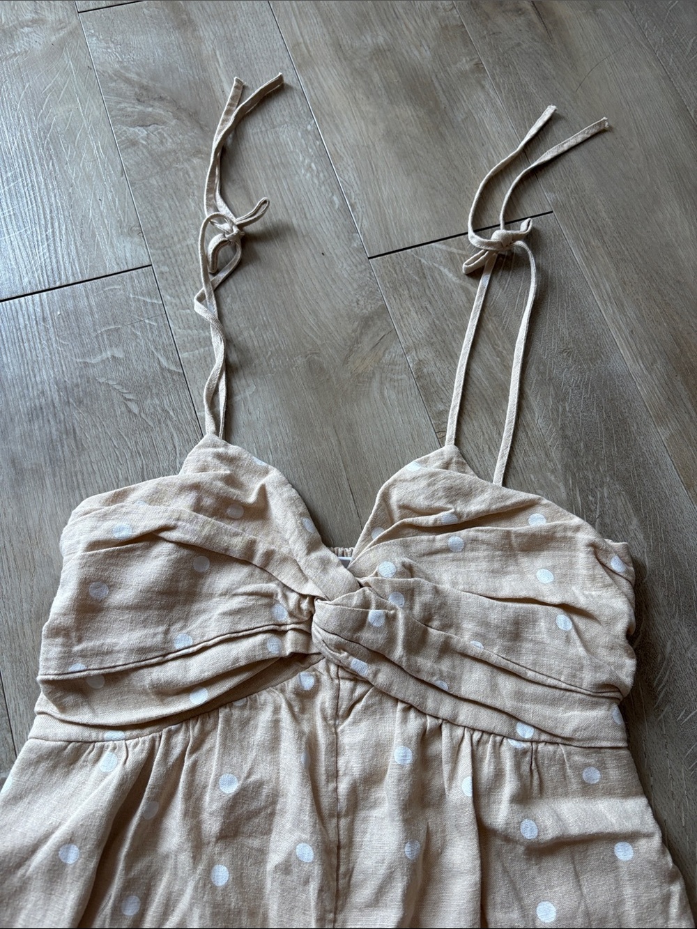 Old Navy Light Tan Polka Dot Linen-Blend Wide-Leg Jumpsuit Size Small - Picture 2 of 10